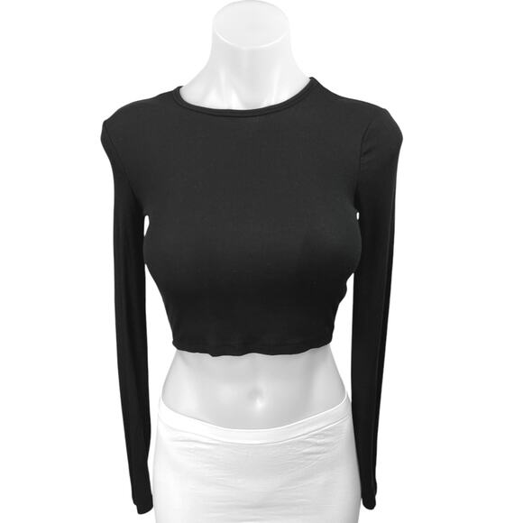 Aritzia Sunday Best  Black Knit Crew Neck Pullover Long Sleeve Crop Top Size XS - Picture 1 of 4
